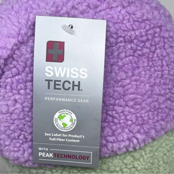Swiss Tech Pastel Green Purple Fleece Trapper Hat NWT - Picture 7 of 9